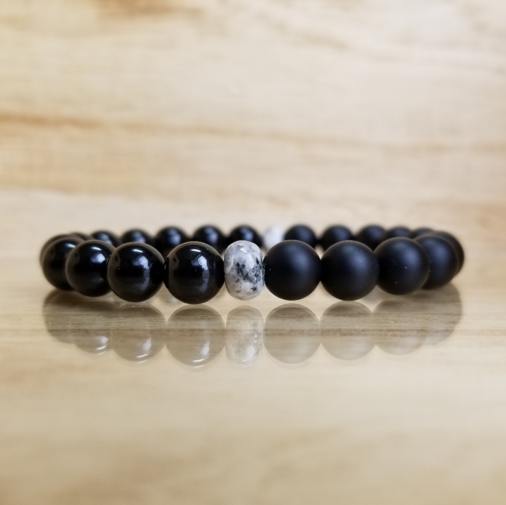 Black Tourmaline & Black Onyx Stretch Brac…